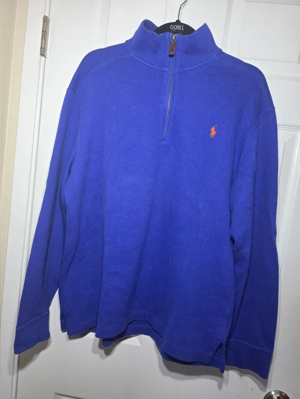 Polo Ralph Lauren Quarter Zip Blue Red Pony Sweater Men's Size Medium.
